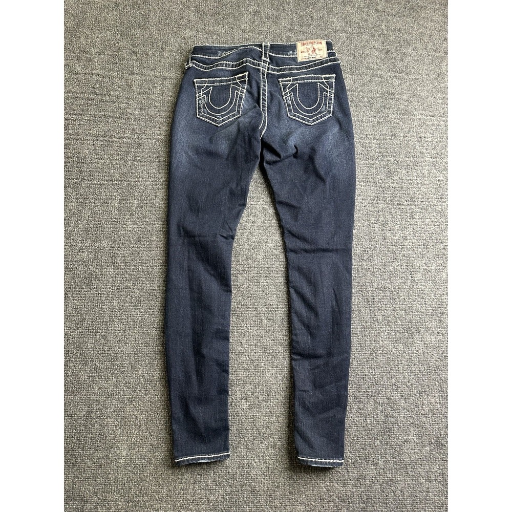 Womens Jeans True Religion Skinny Dark Wash Contrast Stitching, Size 28